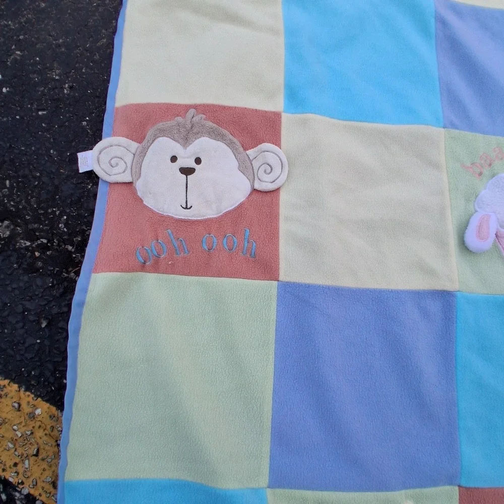 Vintage Baby Activity Blanket Rattle Crinkle Rainbow Monkey Duck Puppy Kitty